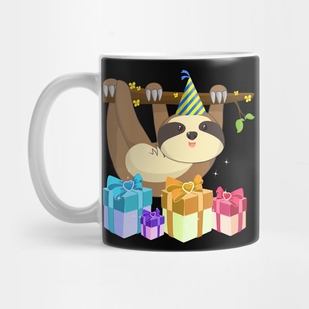 Cute Hanging Sloth With Birthday Hat Gift Idea by TheBeardComic